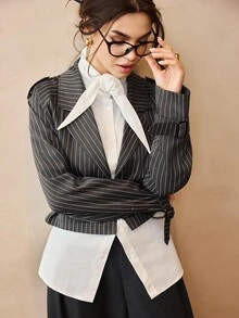 Siren Gaze Women's Gray Striped Short Windbreaker Jacket In Fall/Winter Casual