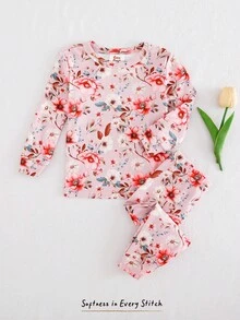 Cozy Pixies Baby Mädchen Floral Muster Eng anliegendes Pyjama Set - Langarm Top und Leggings mit Gummibund