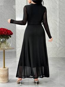 Modelyn 女士优雅纯色镂空长裙，适合派对 - 黑色 - 查看 3