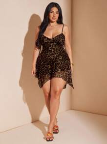 SHEIN BAE 大码女式夏季豹纹不对称吊带吊带裙，优雅性感长裙适合日常通勤、度假、暑假、年轻时尚连衣裙、Y2K 性感连衣裙、海滩度假连衣裙、毕业礼服、生日礼服、派对礼服 - 摩卡棕 - 查看 3