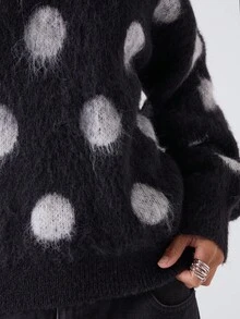 LYSMO Suéter de punto con cuello vuelto y estampado de lunares, casual para mujer, otoño/invierno