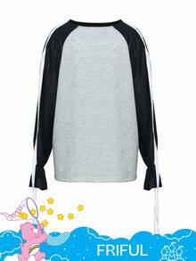 SHEIN X Care Bears FRIFUL 女式圆领休闲字母和卡通图案T恤长袖上衣