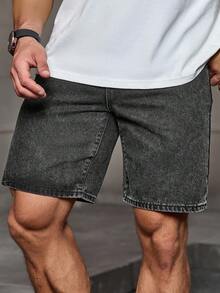 Manfinity Homme Men's Gray Washed Denim Loose Fit Shorts Jorts