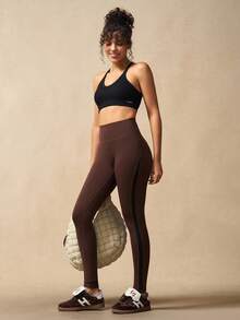 VARSIVA Women's Casual Sports Letter Print High Waist Leggings Brown Compression Leggings - Multicolor - View 5