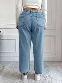 EURMUSE Plus Size Women's Fashion Casual Pocket Skinny Jeans - Light Wash - View 2