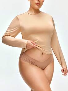 Shapelle Forme Plus Size Casual Solid Color Sleepwear Top, Fall