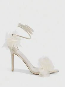 CUCCOO SZL Women's Pointed Toe 3D Floral Decor Elegant High Heel Sandals For Christmas Spring Shoes - Beige - View 7