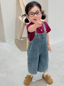 DAZY 女嬰休閒分層可愛水洗牛仔吊帶褲，秋冬幼兒款 - 藍色 - 查看 4