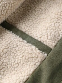 Manfinity Homme 男士保暖内衬仿麂皮长袖夹克，羊羔绒领，秋冬男士外套，休闲男士夹克 - 軍綠色 - 查看 7