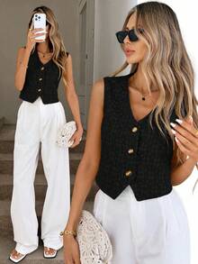 Easowa Áo ghi lê vải jacquard màu kem dành cho nữ - màu đen - Xem 7