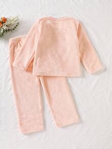2pcs/Set Young Girl' Long Sleeve Fleece Rabbit Cartoon Cute Comfortable Casual Home Wear, Winter Fall