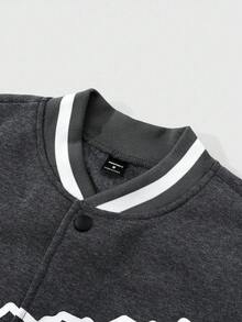 Manfinity Campus Court 宽松款男士字母图案双色运动夹克（不带连帽衫），秋季 - 深灰色 - 查看 5