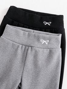 SHEIN 2 件套女童蝴蝶刺绣打底裤，天鹅绒面料，适合秋冬日常休闲穿着