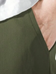 Manfinity Hypemode 男士翻盖口袋侧抽绳腰工装裤，男士秋季外出2025新款男士秋季百搭休闲裤，男士工装运动裤工装慢跑裤男士科技裤，适合秋季 - 綠色 - 查看 5