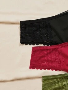 Charlaine 3pcs Women's Comfortable Breathable Solid Color Contrast Lace Panties
