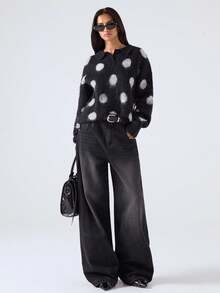 LYSMO Suéter de punto con cuello vuelto y estampado de lunares, casual para mujer, otoño/invierno