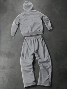 Manfinity Dauomo Men's Y2K Street Style Horse Embroidery Zip-Up Hoodie And Drawstring Sweatpants Set, Fall Clothes