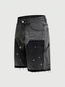 ROMWE MEN Street Life Men's Grunge Denim Shorts, Fashionable For Summer - Black - View 3