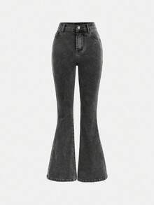Girlism Tween Girl Casual Fashion Mångsidig Daglig Grå Enfärgade Tvättade Slim Fit Termofodrade Utsvängda Jeans, Denim Termofodrade Elastiska Slim Utsvängda Byxor, Flickor Höst Vinter Håller Varma Kläder Outfits, Lärarkläder För Flickor, Tillbaka Till Skolan Homecoming Outfits Flickor, Kyrkoklänning, Business Casual Outfits Flickor - Grå - Visa 6
