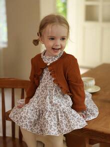 Vintaside Kids 2 件套女婴花卉印花长袖连衣裙和夹克套装，休闲时尚，适合春秋季日常穿着 - 彩色 - 查看 7