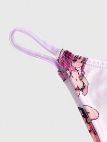 ROMWE Anime 动漫风软杯系带文胸内裤两件套（女士款） - 彩色 - 查看 4