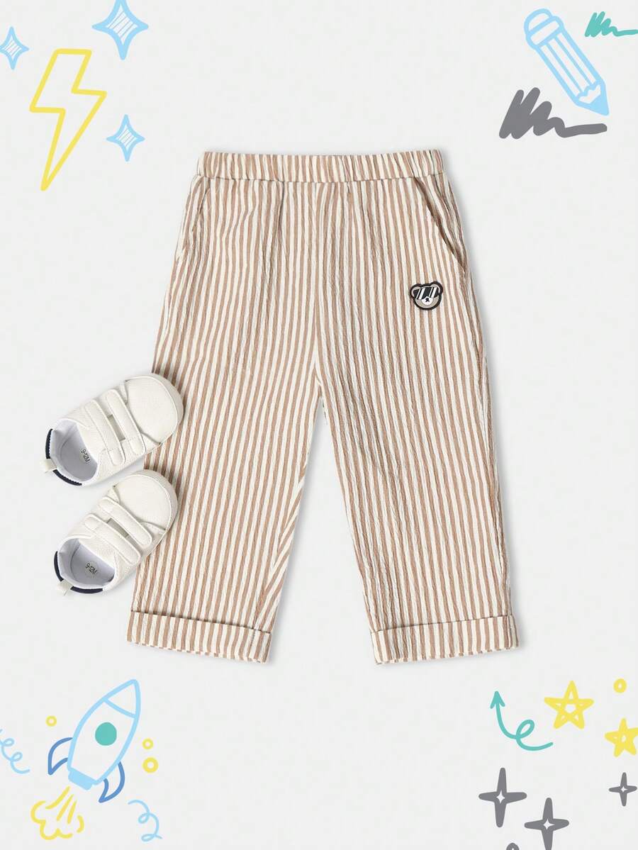 SUMWON Pantalon d'été à enfiler en seersucker pour tout-petits, tenue de plage pour vacances. Taille élastique, confort quotidien, léger et respirant. Pantalon mode classique pour les vacances, à porter toute la journée