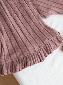 2 件套女童休闲粉色圆领长袖 T 恤套装，适合家居服和休闲装 - 粉色 - 查看 6