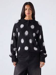 LYSMO Suéter de punto con cuello vuelto y estampado de lunares, casual para mujer, otoño/invierno