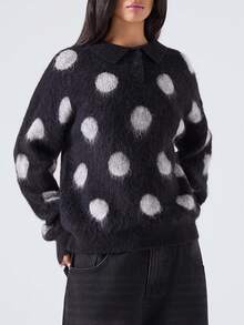 LYSMO Suéter de punto con cuello vuelto y estampado de lunares, casual para mujer, otoño/invierno