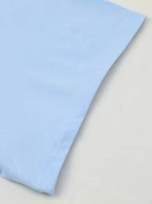 Maweii Áo thun cổ tròn nữ | Họa tiết hoạt hình chữ cái thời trang, thiết kế đơn giản, phù hợp mặc hàng ngày và đa năng, thể hiện phong cách tự nhiên và thanh lịch - Màu xanh nhạt - Xem 4