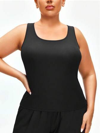 Shapelle Forme Plus Size Casual Basic Scoop Neck Sleepwear Top