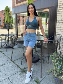 Carolina Barros 女式波西米亚风夏季嬉皮假日氛围眼睛、月亮和星星刺绣水蓝色女式串珠针织上衣 - 墨綠色 - 查看 4