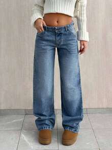 SHEIN Tall TALL CASUAL LOW WAIST BAGGY LOOSE STRAIGHT LEG JEAN - Dusty Blue - View 4