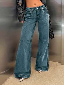 Jeans a vita bassa e gamba ampia con lavaggio speciale RueChic