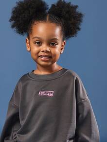 SUMWON Boxy Fit Kids Girls Oversized Sweatshirt Co-Ord Set Fall Winter Casual Two Piece Wear With Logo Print Cozy Streetwear Matching Set - Dark Grey - View 5