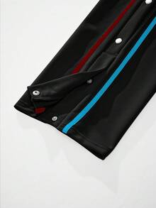 Manfinity Homme 宽松版型男士撞色带扣侧抽绳腰运动裤 男士运动裤 男士阔腿运动裤 男士街头潮流裤 男士按扣运动裤 侧条纹运动裤 - 黑色 - 查看 6