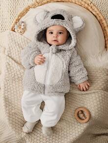 Cozy Pixies 新生女宝宝卡通考拉印花保暖连帽卫衣，秋冬季款