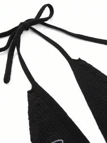 Y2Kool BiGraphic 女士天使恶魔印花针织吊带背心，性感露背细肩带，适合派对、万圣节、秋季街头穿着，黑色吊带背心，个性女装，哥特风夏季Y2K露背吊带上衣，针织吊带上衣，黑色吊带上衣，哥特风吊带上衣，搭配灵感，时尚系列，新年辣妹风印花上衣 - 黑色 - 查看 4