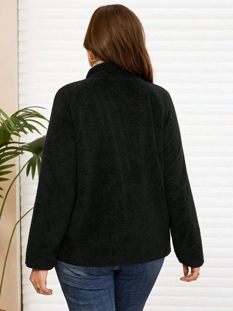 Plus Size Women's Solid Color Raglan Sleeve Zip-Up Casual Winter Jacket Winter Clothes For Women  Fall Clothes For Women