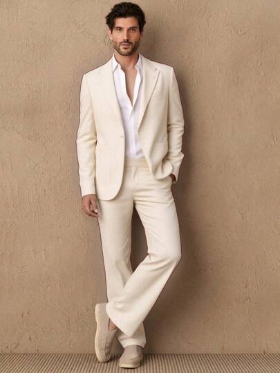 Manfinity VCAY 2 件男士休闲宽松梭织纯色西装套装，Old Money