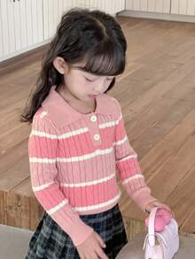 Dazy Kids Girls Striped Textured Knit Turtleneck Sweater, Autumn/Winter - Pink - View 5
