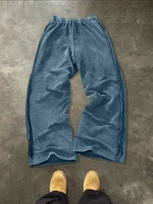 Manfinity EMRG Quần nỉ cotton dáng rộng thoải mái cho nam, phong cách đường phố, thiết kế tối giản, cạp chun, vải sờn, đa năng cho mặc hàng ngày, giải trí, thời trang, phong cách đường phố, thích hợp làm quà tặng ngày lễ - Màu xanh bụi bặm - Xem 2