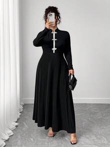 Elenzga Vestido cheongsam estilo chino de talla grande mejorado - Blanco y Negro - Ver 6