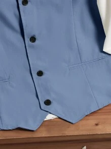 SHEIN 2 件套青少年男孩绅士装 - 薄荷绿色修身背心 + 优雅长裤，适合生日、派对、婚礼、毕业典礼的正式西装 - 淺藍色 - 查看 6