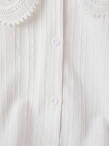 Girls' Solid Color Collared Single-Breasted Casual Shirt - White - View 3