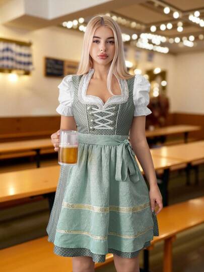 Sweetina 2pcs Women's Dirndl Dress & Blouse Set, Suitable For Oktoberfest, Party, Cosplay, Halloween