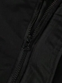 SHEIN 男童宽松休闲简约舒适连帽套头衫，带大口袋和字母印花，加厚面料，适合秋冬季节穿着。 - 黑色 - 查看 6