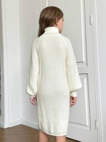 Vestido de malha elegante e quente com gola alta para meninas pré-adolescentes, uso diário, estilo feminino