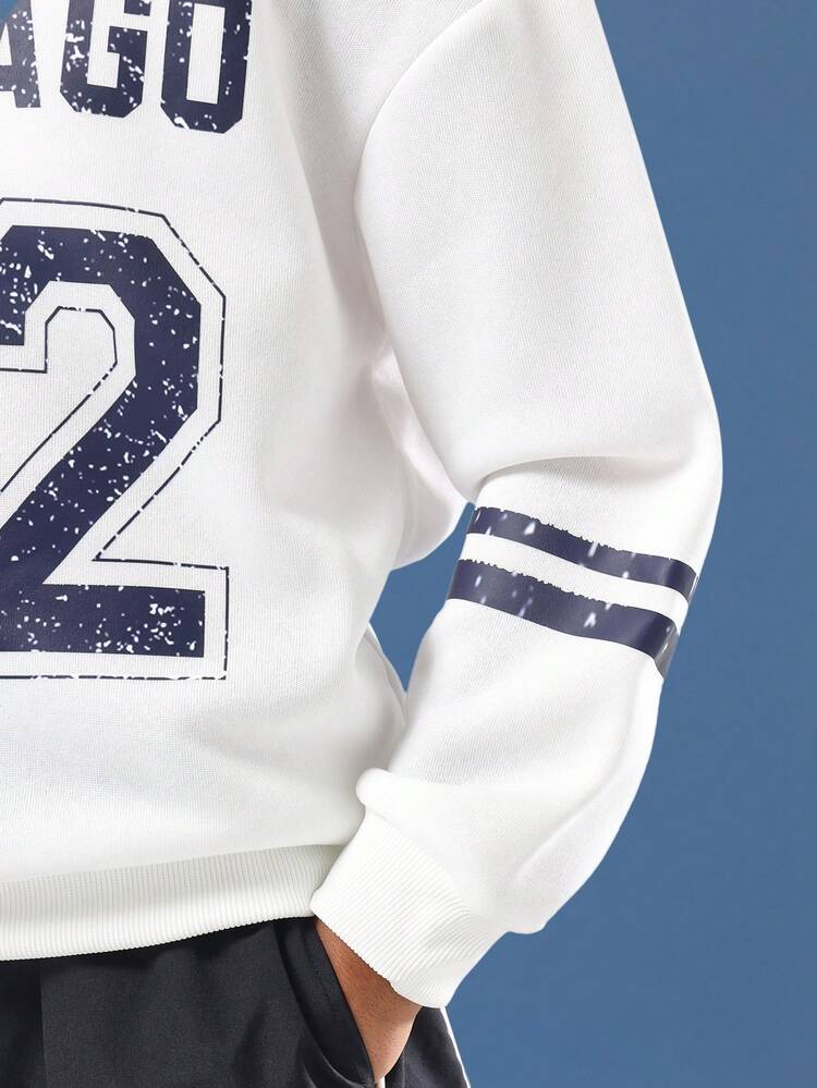 Oversized White Hoodie With Chicago Varsity Number Print