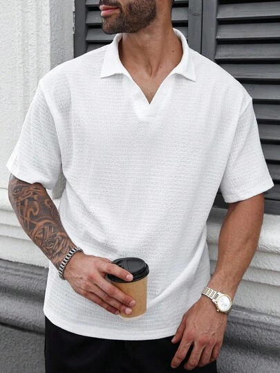 Manfinity CasualCool 大码男式纯色白色休闲百搭短袖 Polo 衫，夏季